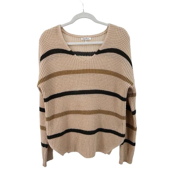 Cloud Chase Knit Sweater Tan/Brown/Green Open Knit V-Neck WMNS M Long Sleeve Top - Picture 1 of 8